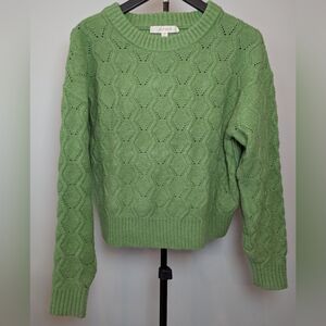 Flat White Women's Size XS Green Cableknit Diamond Crew Neck Sweater